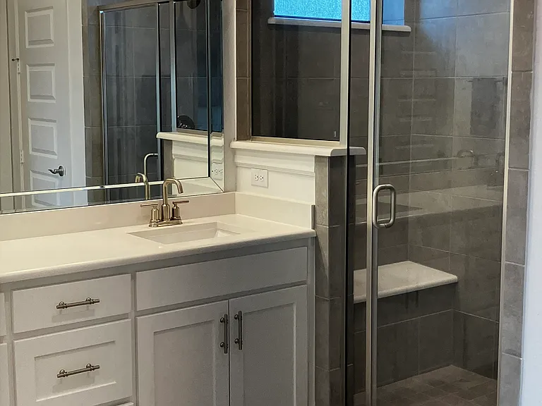 spacious walk-in shower