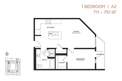 Floor plan One Bedroom A2