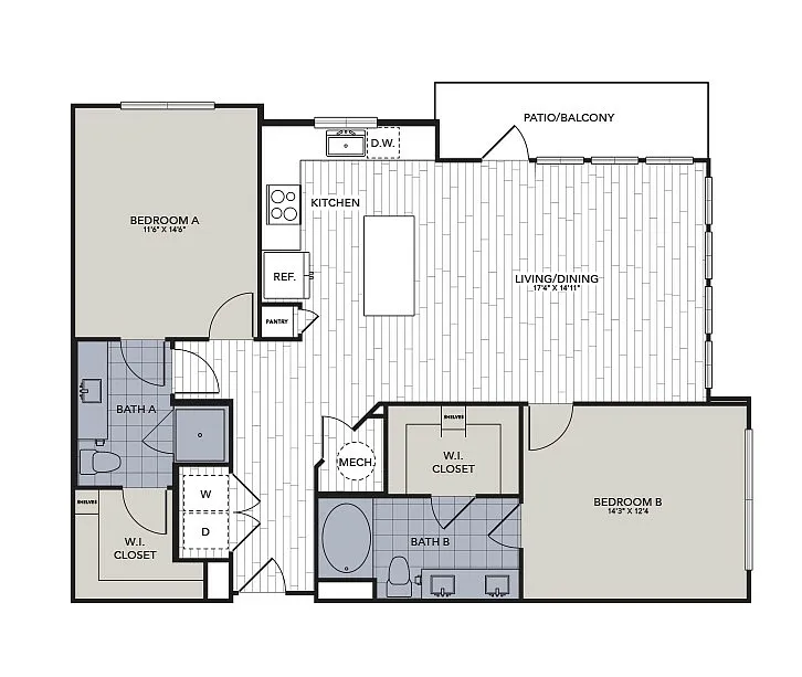 Floor plan Two Bedroom, Two Bathroom