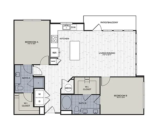 Floor plan Two Bedroom, Two Bathroom