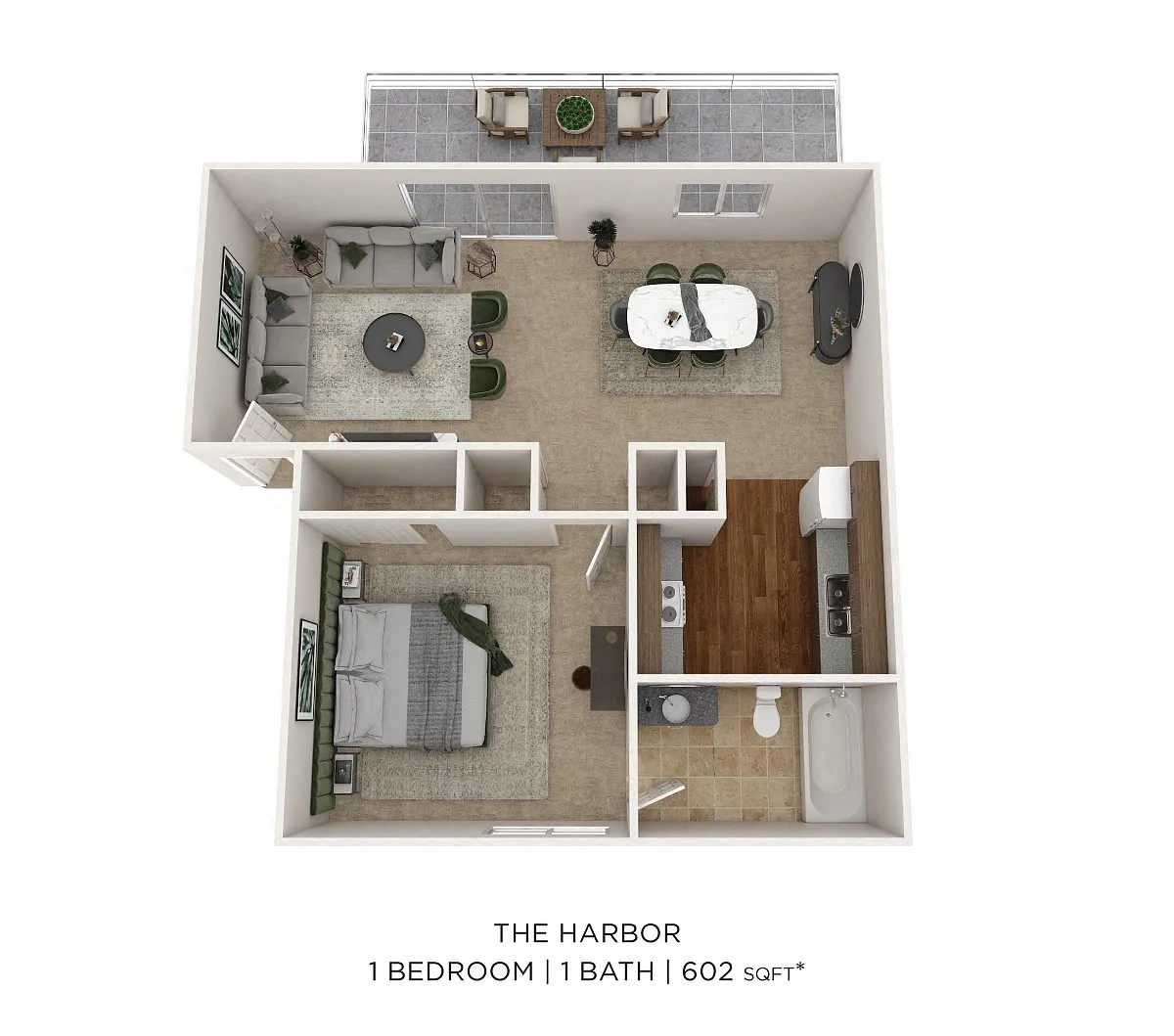 Floor plan One Bedroom - 602 sqft