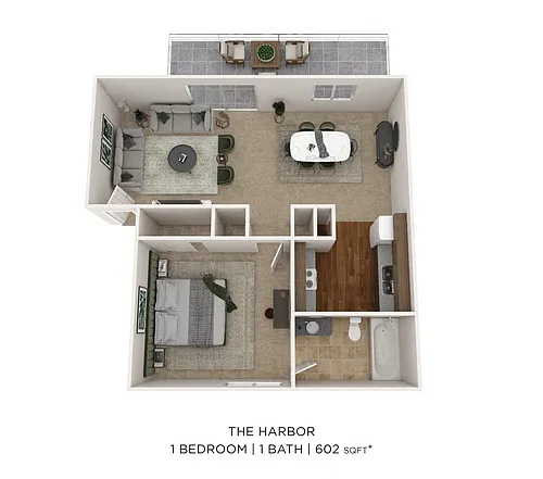 Floor plan One Bedroom - 602 sqft
