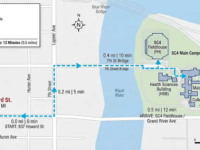 Walking map from rental to SC4 campus
