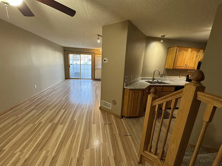 View from dining showing living and kitchen
