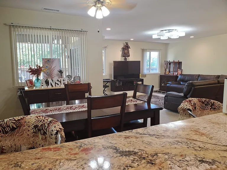 View from across the kitchen into Living & Dining areas