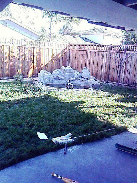 Koi Pond in back with new fence