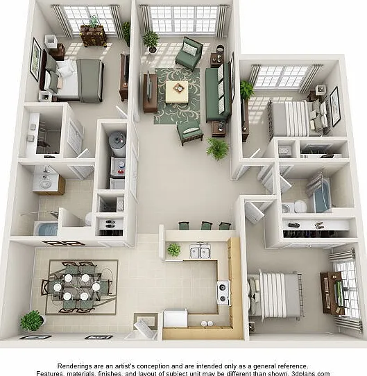 3BR floor plan Heritage Apartments