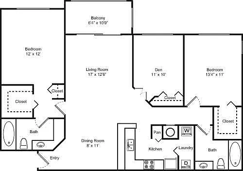 Floor plan 2 Bedroom 2 Bathroom + Den