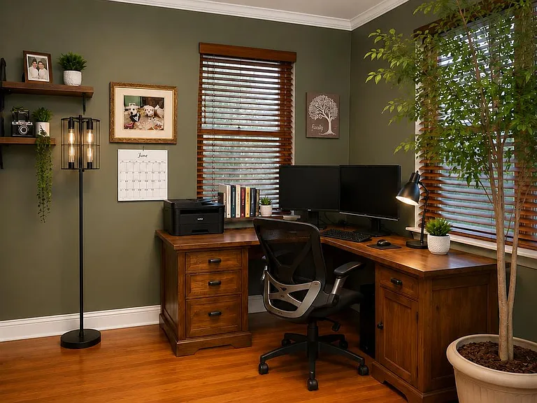 office with LED lighting, different setting 2 huge windows