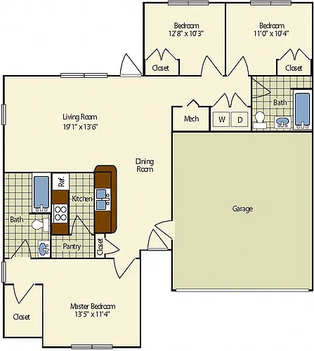 Floor plan 3 Bedroom | Renovated