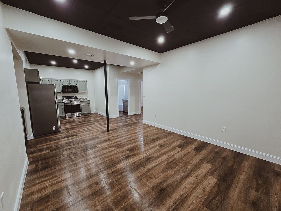 View from entrance door (streaks on floor from cleaning)