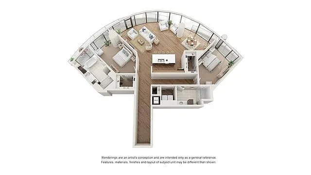 Floor plan 2 BR x 2 BA Flat - E