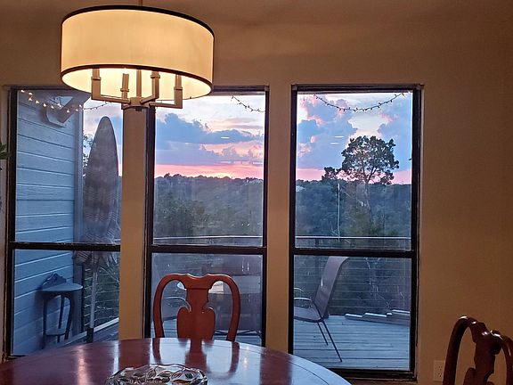 View of hill country and large deck