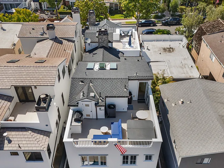 Rooftop view with hot tub, bbq and seating for 8
