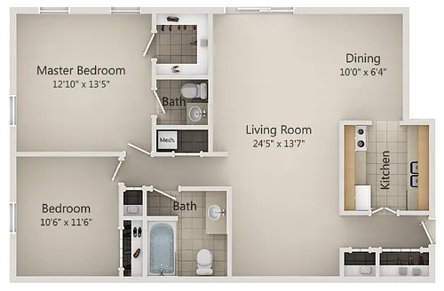 Floor plan 2 bedroom 1 half bath