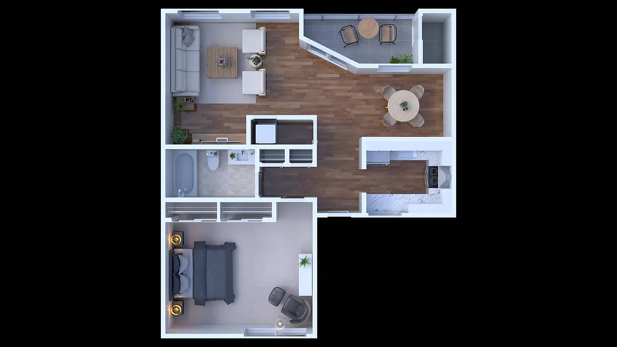 Floor plan 1 Bed 1 Bath | Renovated JR