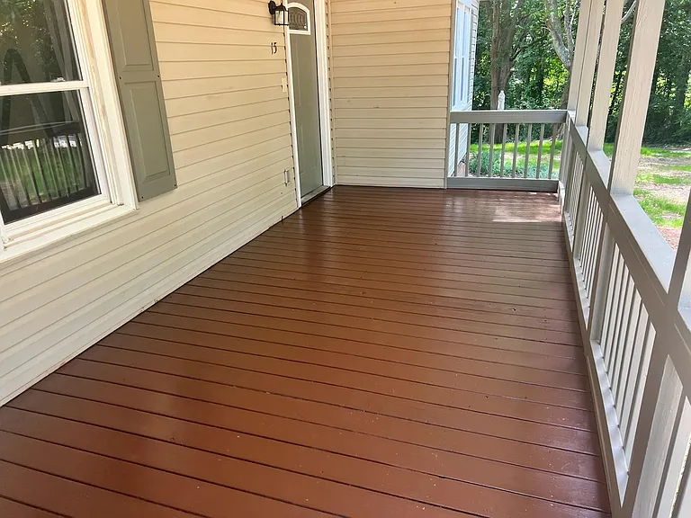 Covered Front Porch with newly painted deck floor