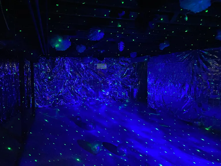 Fake ice rink doubles as dance floor for parties.
