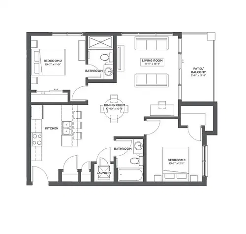 Floor plan 2 Bedrooms + 2 Bathrooms