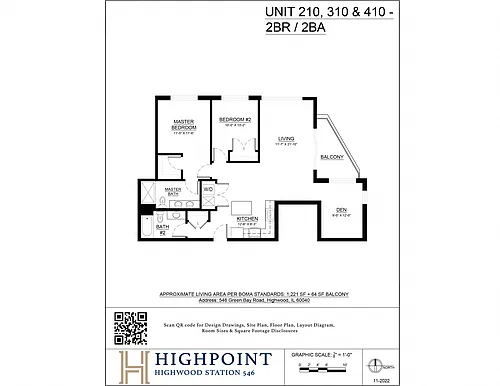 Floor plan 2 Bed 2 Bath + Den