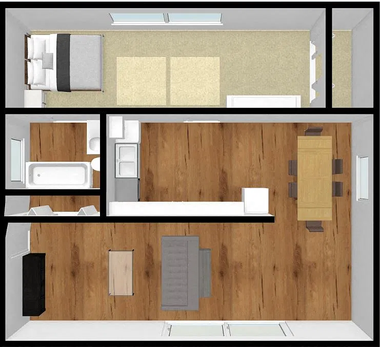 Floor plan One Bed, One Bath Small