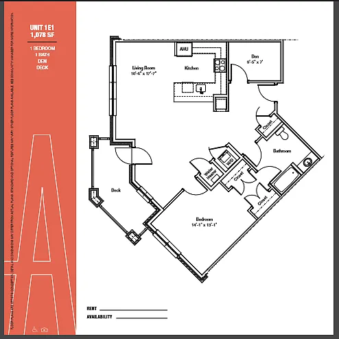 Floor plan One Bedroom Den E