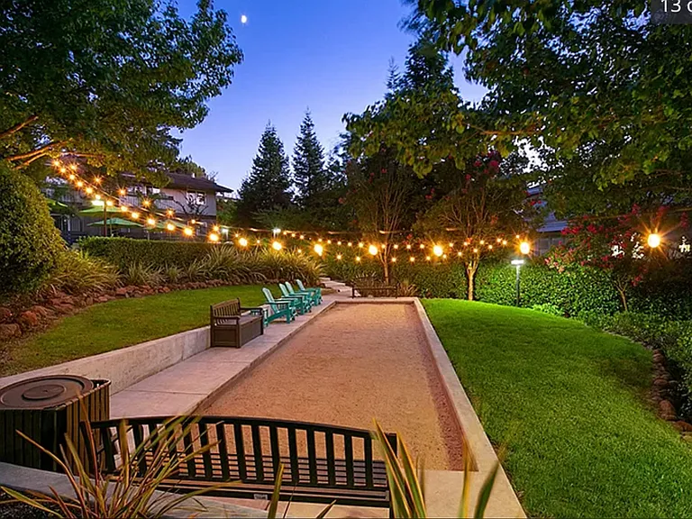 Bocce ball court with adjacent seating area