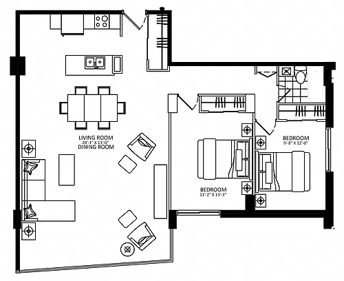 Floor plan 5220 Lakeshore - Plan F 2 Bed 1 Bath