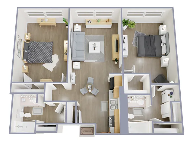 Floor plan 2 Bed, 2 Bath B (60% Income Restricted)