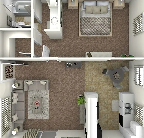 1 Bed 1 Bath Up Floorplan Diagram