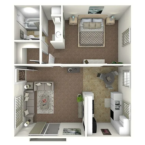 Floor plan 1 Bed 1 Bath Up