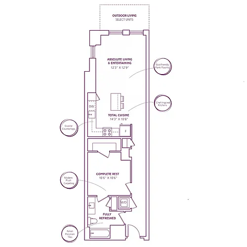 Floor plan 1 Bed - 1 Bath | A12