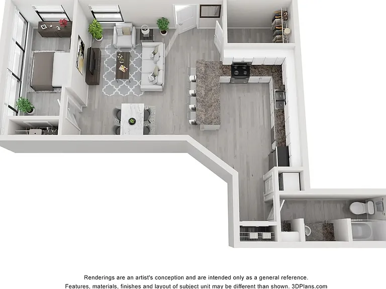 A 3D floor plan rendering of The Garden.