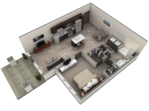 Floor plan 1 BR Vue Courtyard