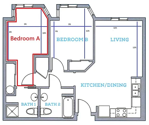 Floor plan 2x2 By Bedroom