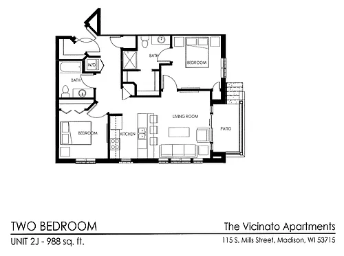 Floor plan 2 Bed, 2 Bath J