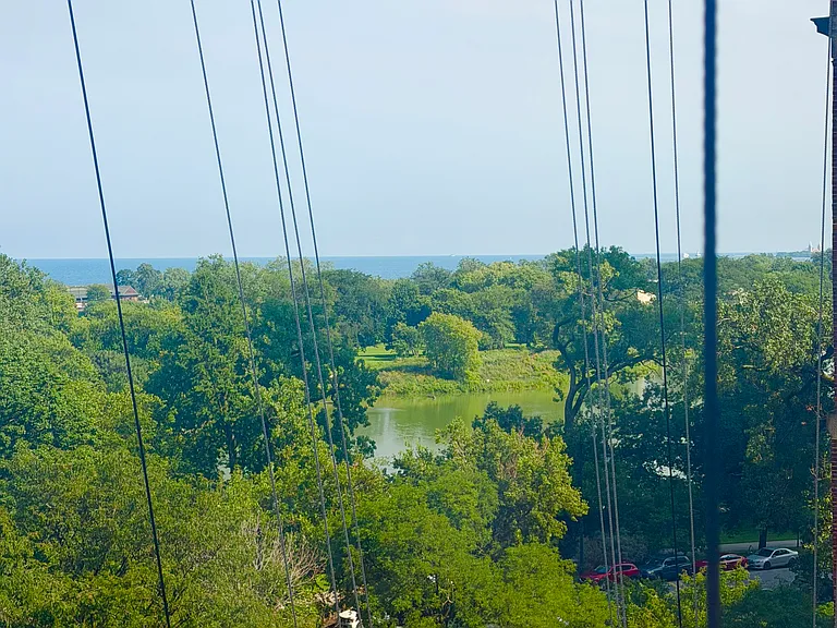 View of the lake and North Pond, across the street from Lincoln Park