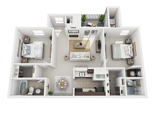 Floor plan 2 Bed, 2 Bath A (50% Income Restricted)