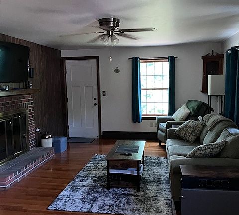 Living Room with TV and Fireplace (decorative only)