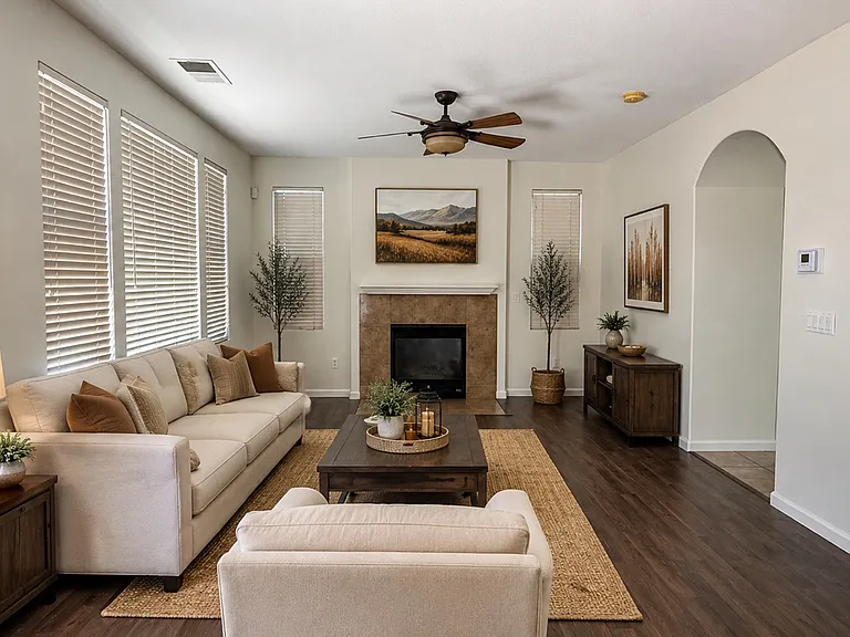 Living Room, AI enhanced to show as furnished.