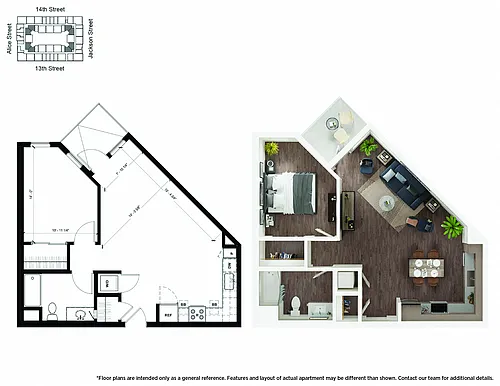 Floor plan A3 1 Bedroom
