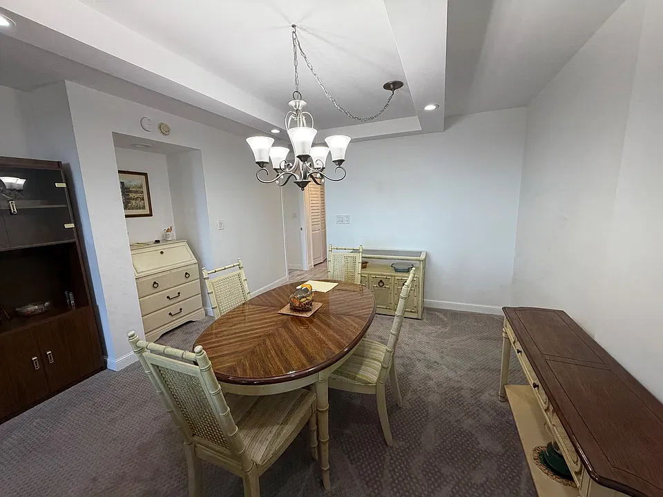 Dining table with buffet tables and pull out writing desk- additional leaves to extend table for larger dinners.
