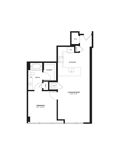 Floor plan 1 Bed/1 Bath-1F