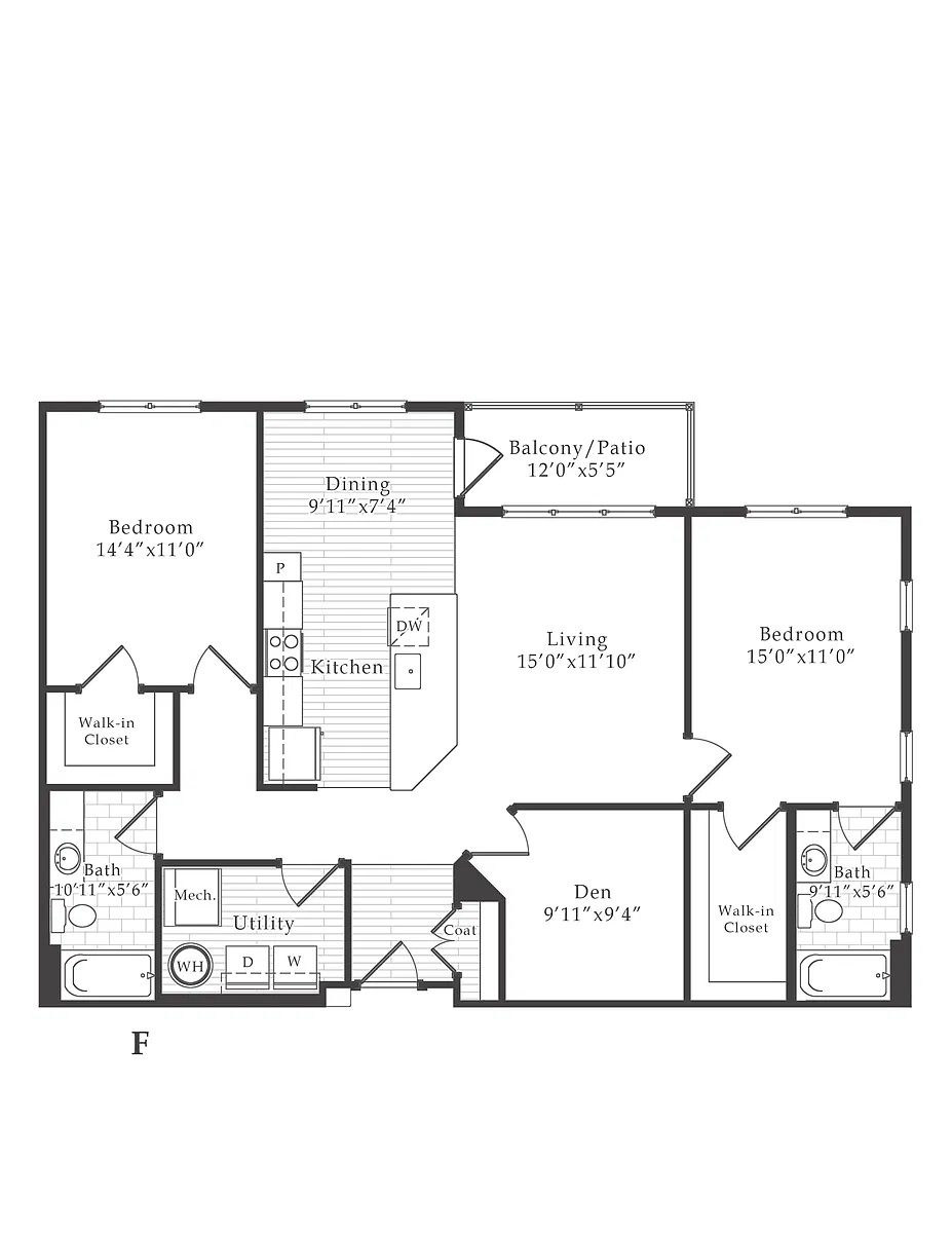 Floor plan 2 Bed/2 Bath Den-F