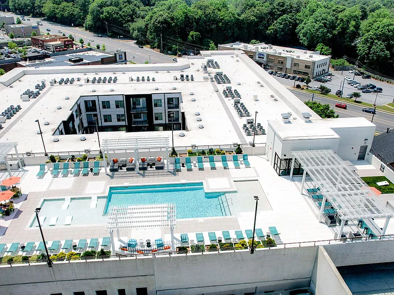 Aerial Shot of Rooftop Pool Deck