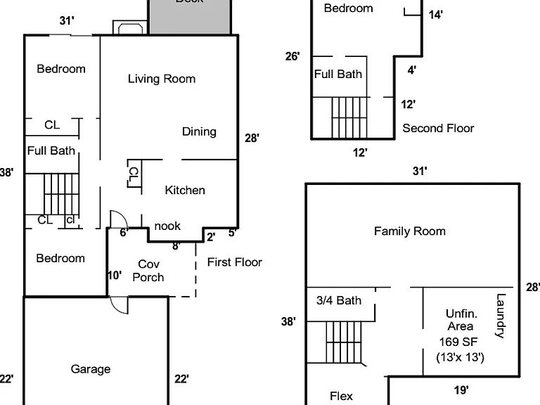 3-floor layout perfect for multiple renters or family with children