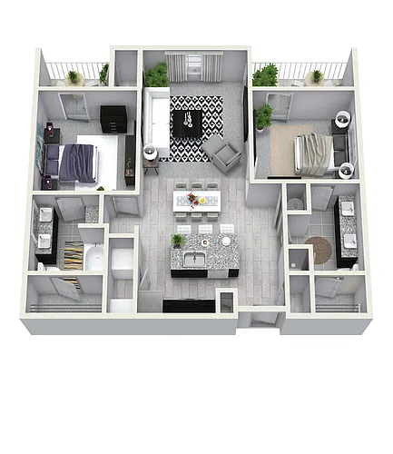 Floor plan 2 Bedroom 2 Bath 1058 sqft B1