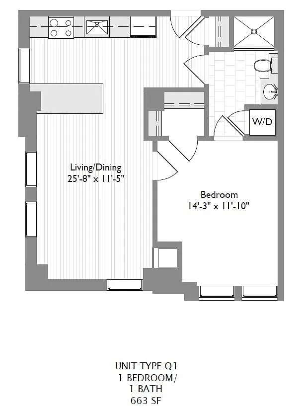 Floor plan 1-Bedroom 1-Bathroom | 663 sqft
