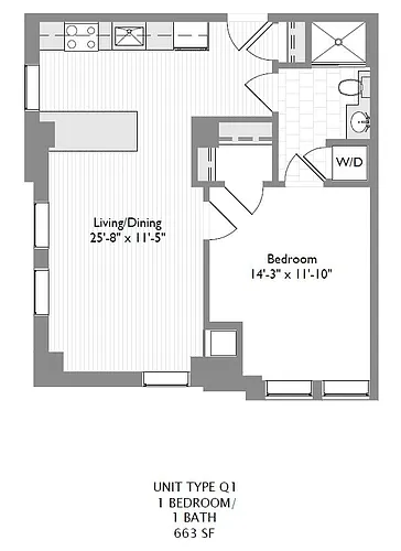 Floor plan 1-Bedroom 1-Bathroom | 663 sqft