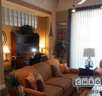 Living area with office and access to huge balcony